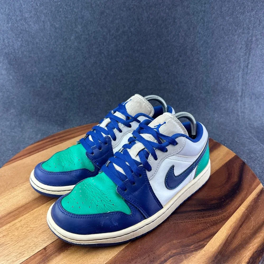 Nike Air Jordan 1 Low Rare Air Green Blue Mens 8 Sneakers Retro 553558-147